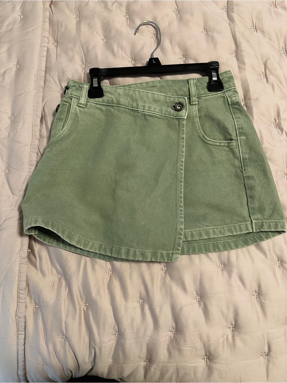 Zara Sage Green Denim Wrap Skort